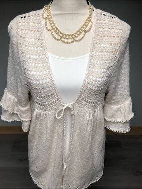 Y2K LOFT Romantic Ruffled Sleeve Babydoll Linen Blend Cardigan Size Large